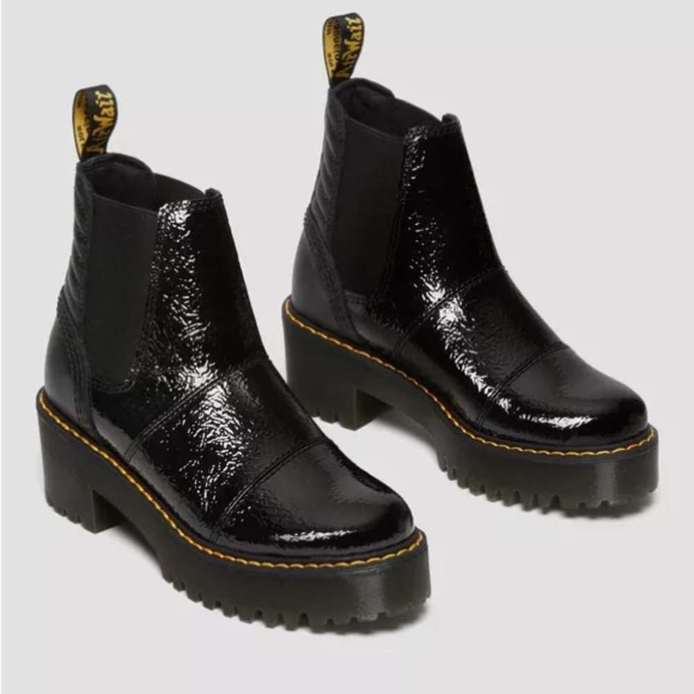 Dr. Martens ROZALIE DISTRESSED PATENT HEELED CHELSEA BOOTS